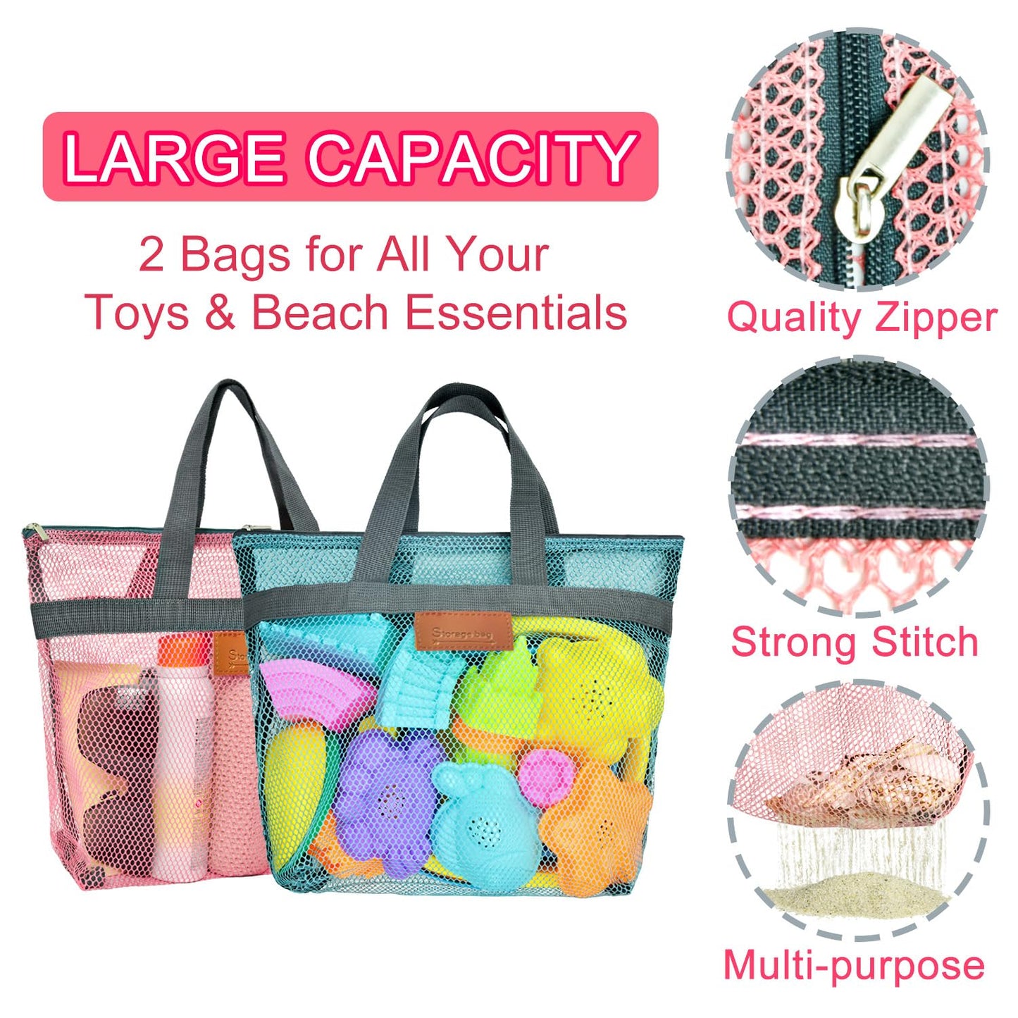 Aclarastra Collapsible Beach Sand Toys for Kids - Travel Beach Toys with 2 Collapsible Beach Buckets, Mesh Bags, Sand Castle Molds, Sand Bucket Shovel Set Sandbox Toy for Toddlers Kids