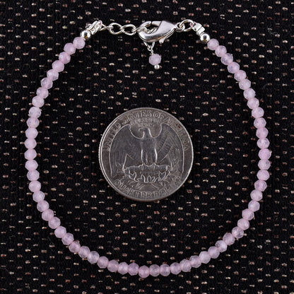YANARA Rose Quartz Bracelet for Women, Natural Pink Gemstone Beads Dainty Jewelry, April Birthstone, Energy Healing Crystals, Silver Plated Chain 8 inch Adjustable, Birthday Valentines Day Gifts For Her