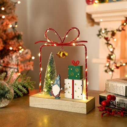 Christmas Tabletop Decoration, Wooden Lighted Christmas Gift Box Collectible Buildings Decorations, Christmas Giftboxes Santa Ornaments, Battery Operated Christmas Indoor Fireplace Table Decorations