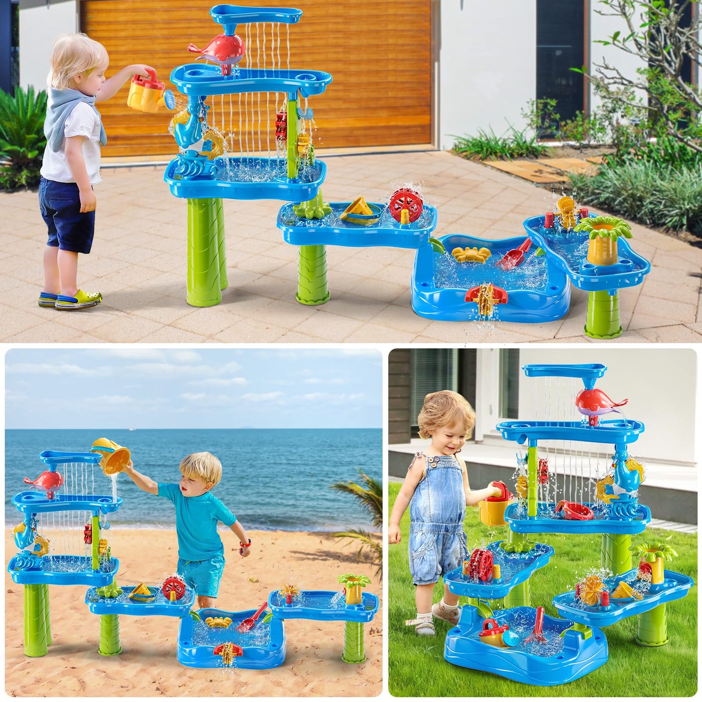 KIZONLY Water Table for Toddlers 1-3 3-5, 5-Tier Water Table for Kids with Sand Beach Toys, Water and Sand Sensory Table Beach Outdoor Birthday Gifts Toys for Kids Toddlers Age 3 4 5 6 7 8 Boys Girls