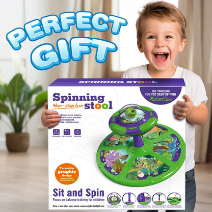 Flooyes Dinosaur Sit and Spin Toys for Toddlers Boys 1 2 3 Years Old, Birthday Gift for Boys Age 2-4 with LED Lights and Music, 360° Spin