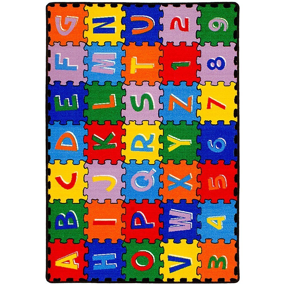CR Kids/Baby Room/Daycare/Classroom/Playroom Area Rug. ABC Puzzle (A-Z and 1-9). Educational. Fun. Bright Colorful Vibrant Colors (5 Feet X 7 Feet)
