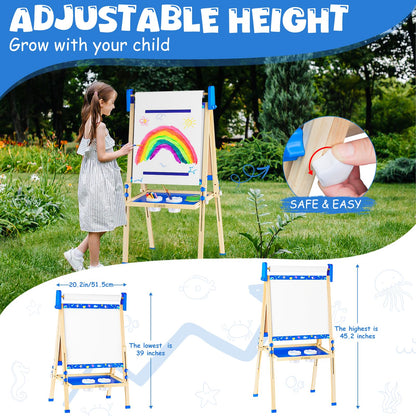 Easel for Kids Toys,Toddler Art Easel, Boy Toys for Ages 5-7,Adjustable Wooden Magnetic White Board and Chalk Board with Art Supplies, 4 5 6 7 8 9 10 Year Old Boys Birthday Gifts