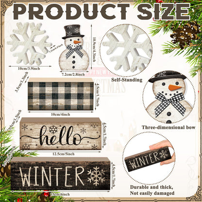 Colingmill 6 Pcs Snowman Christmas Decor Winter Table Decorations Winter Tiered Tray Decor Wooden Snowman Snowflake Signs Christmas Table Centerpiece for Farmhouse Home Kitchen Shelf Office Decoration