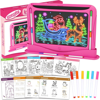 Ultimate LED Drawing Board for Kids Ages 5-7, Girls Toys Age 6-8, Christmas Birthday Gifts, Light Up Tracing Pad, 9 Double-Sided Cards, 6 Markers, Arts Crafts Learning Toy, Magic Doodle Writing Tablet
