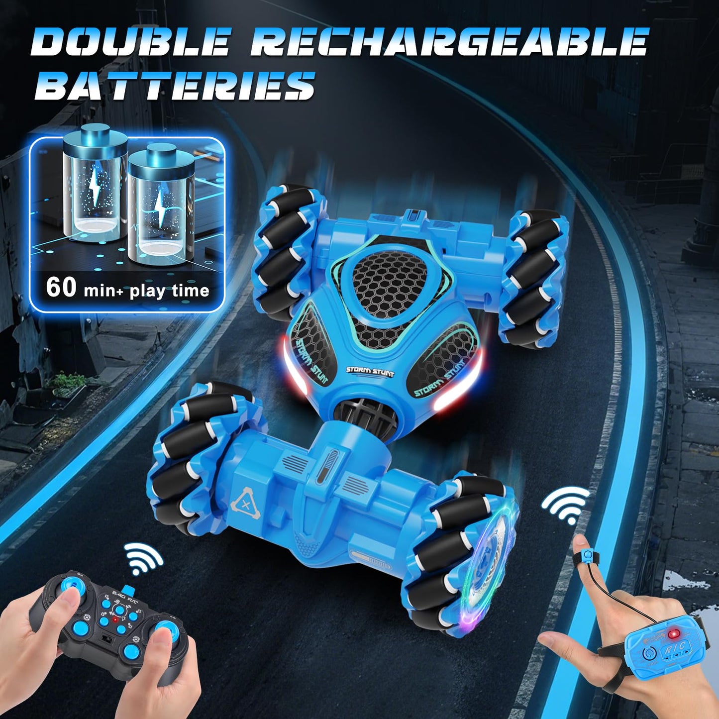 UFOLED Gesture Sensing RC Stunt Car, Remote Control 2.4GHz 4WD Hand Controlled Car Toys for Boys and Girls Ages 6-12, 360° Rotating Drift RC Cars with Lights and Music, Ideal Birthday and Xmas Gift