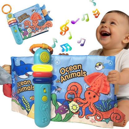 GauJat Cloth Books for Babies 0-6-12 Months, Interactive Soft Sensory Toy with Lights, Sounds & Music, Bite-Proof Educational for Newborns, Infants & Toddlers 0-3 Years (Ocean Animals)