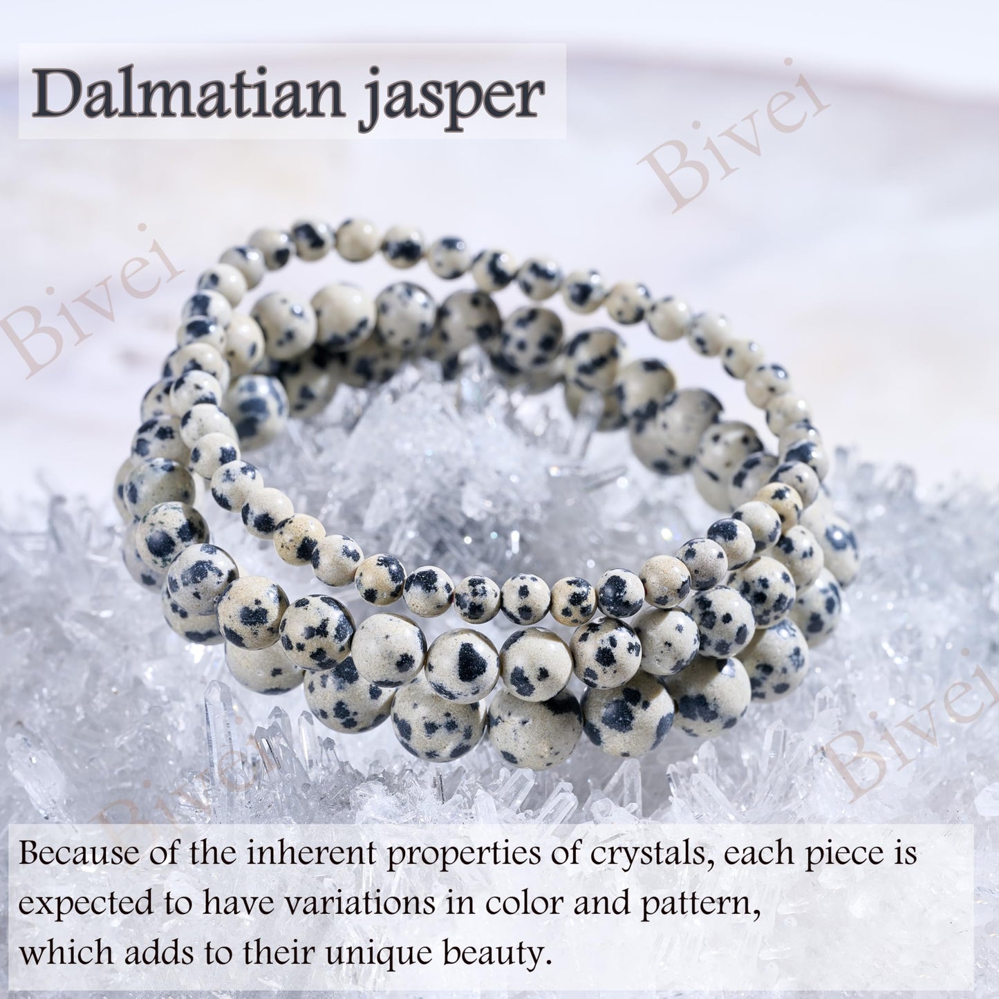 Bivei Dalmatian Jasper- Grounding & Joy - 6mm Beaded Bracelets for Women Handmade Semi Precious Natural Stone Stretch Elastic Jewelry for Women Yoga Protection Gifts