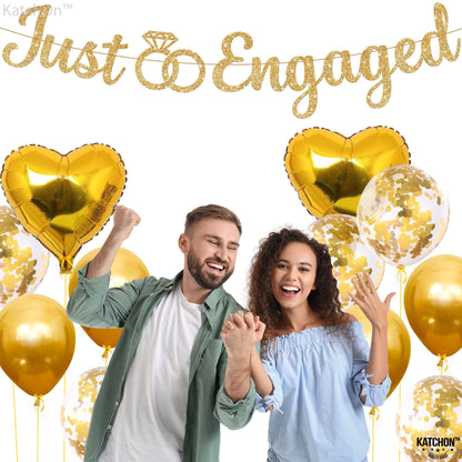 KatchOn, Glitter Gold Just Engaged Banner - 10 Feet, No DIY | Engagement Banner for Just Engaged Decorations | Engagement Party Decorations | Just Engaged Decorations