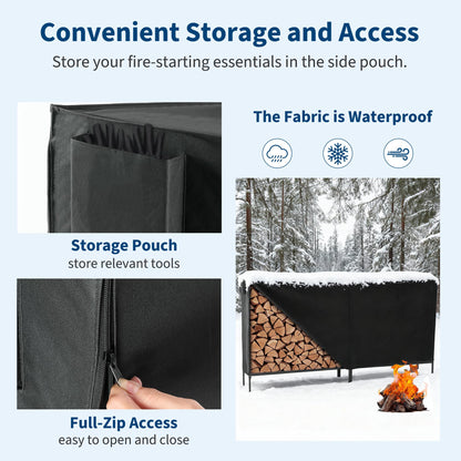DUMOS 8FT Heavy Duty Firewood Storage Rack, Firewood Storage Log Rack with Cover and Zipper, Indoor Outdoor Wood Racks for Fire Wood Holder, Black