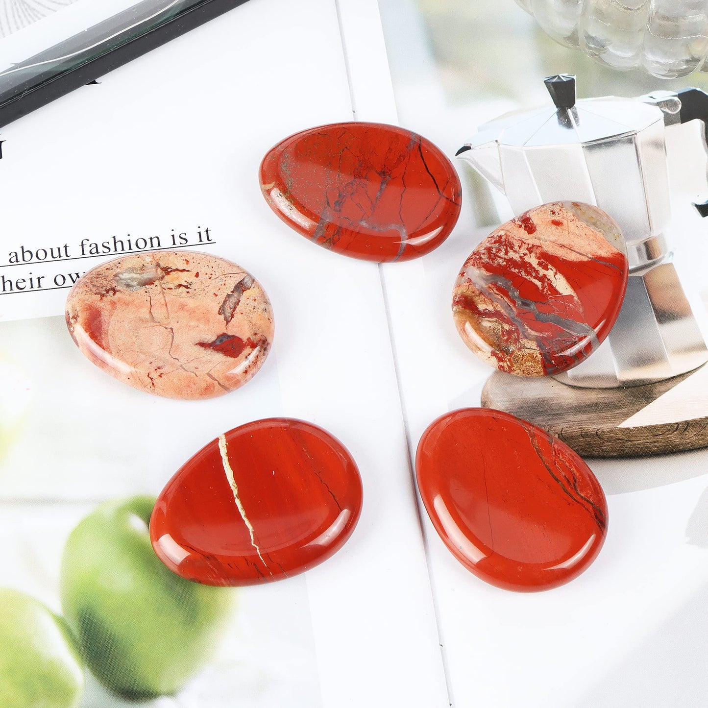 Artistone Red Jasper Crystal Thumb Worry Stone Hand Carved Crystal Pocket Palm Stone for Anxiety Stress Relief, Meditation Reiki, Water Drop Shaped