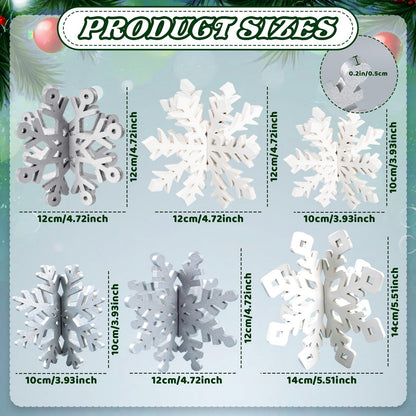 OuMuaMua Winter Christmas Centerpiece Table Decorations - 12pcs Wooden Snowflakes Decor 3D Silver White Snowflake Tabletop Decor for Xmas Holiday Tiered Tray Winter Farmhouse Decor