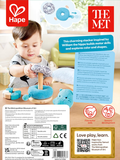 Hape x The Met William the Hippo Baby Stacker – Art-Inspired Stacking Toy for Ages 10-24M – Develops Fine Motor Skills, Colors & Shapes
