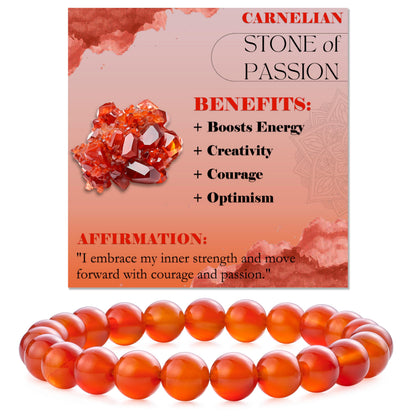 Carnelian - Passion - 8mm Beaded Bracelets for Women Handmade Semi Precious Natural Stone Stretch Elastic Jewelry Yoga Protection Gifts