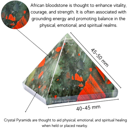 Amazing Gemstone African Bloodstone Pyramid Crystal Healing Stones - 2" Great Pyramid Figurine of Natural Stone Pyramid for Meditation, Reiki, Chakra Balancing and Crystal Pyramids Grid