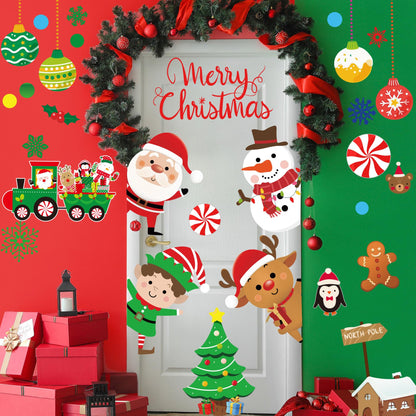 Christmas Wall Decals Stickers 96PCS Removable Large Merry Xmas Wall Decorations Christmas Bathroom Decor Santa Claus Snowman Reindeer Window Clings for Outdoor Indoor