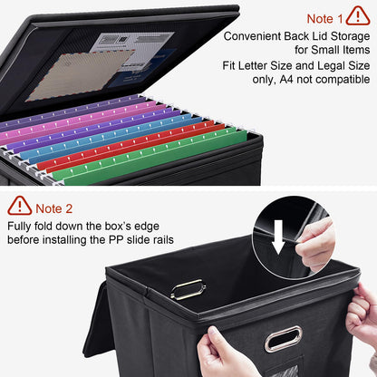 4 Pack File Organizer Boxes with Lids, Collapsible Document Storage Bin with Mesh Pockets & Zipper, Fits Letter/Legal Size Folders for Home Office Moving Classroom Organization (Black, No Folders)