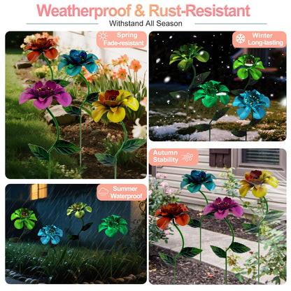 gronhof Glow-in-the-Dark Metal Flower Garden Stakes, 4 Pack Waterproof Outdoor Yard Art, Rust-Resistant Floral Decor for Lawn, Planters, Pathway & Patio, No Battery Needed