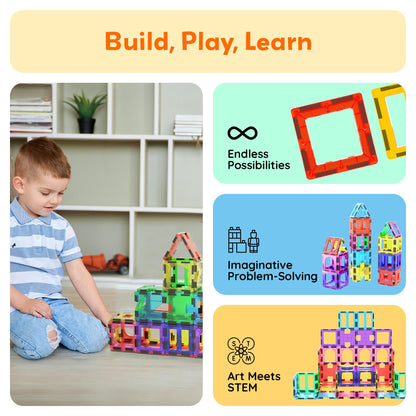 PicassoTiles 42pcs Magnetic Tiles Magnet Blocks See-Through Shape STEM Toys Building Block Educational Playset Compatible with Major Brand Tile -Starter Set for Boys and Girls Toddlers Ages 3+ PT42
