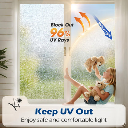 Borskyn Frosted Glass Window Privacy Film with Ice Vein Texture, Static Cling UV Blocking Removable Covering, Decorative Frosting Film for Home Office Bedroom Door, Clear, 17.5 x 78.7 Inches