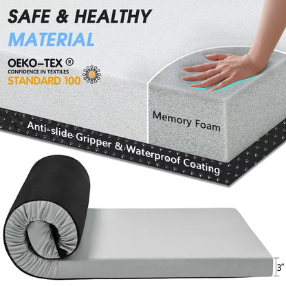 CYMULA Memory Foam Camping Mattress Pad,3 in Sleeping Pad for Camping,Non-Slip Bottom Floor Bed Floor Mattress for Adults,Portable Roll up Mattress Sleeping Mat for Car Travel,Guest Bed (Cot 72 * 24)