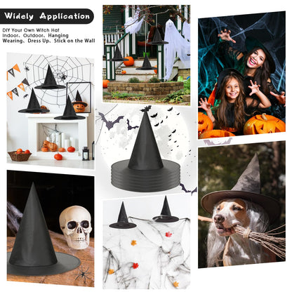 Sublaga 75 Pcs Halloween Decorations Kit, Halloween Witches Hats Black | Hanging Witch Hats Decorations with Spider Web and 18 Pieces Bats Decorations, 30 Pcs Spiders, 12 Brooms Halloween Decor