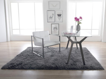 Studio Designs Home Modern Accent Chair Camber Mid-Century, Pewter Grey Metal Frame & White Bonded Leather