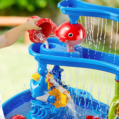 JUKUDAHU 3-Tier Sand and Water Table Toys for Kids Aged 3 4 5 6 7 8, Outdoor Activity Playset Sensory Play Table with Beach Toys Accessories Water Waterfall, Birthday Gifts for Toddlers 3-4 3-5 4-6
