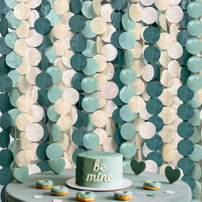 205Ft Sage Green Circle Dot Garland Backdrop Dusty Green Tissue Paper Polka Dots Hanging Streamer for Woodland Jungle Safari Neutral Birthday Baby Shower Wedding Engagement Party Decorations Supplies