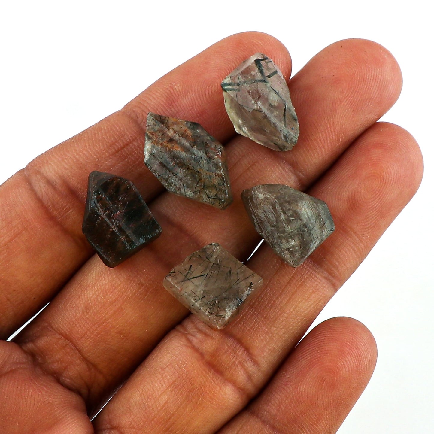CRYSTALINES 5pcs Wholesale Natural Raw Green Rutile Quartz Gemstone, Untreated Rough Stone, Bulk Loose Supplies, DIY Crafts, Jewelry Making, Healing Crystals, Birthstone, Gem Collection, AAA Grade