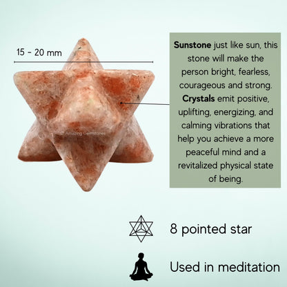 Amazing Gemstone Sunstone Merkaba Crystal - 0.75 Inches Metaphysical Merkaba Star for Meditation - Energetic Tetrahedron Crystal and Healing Stones and Healing (15-20mm)