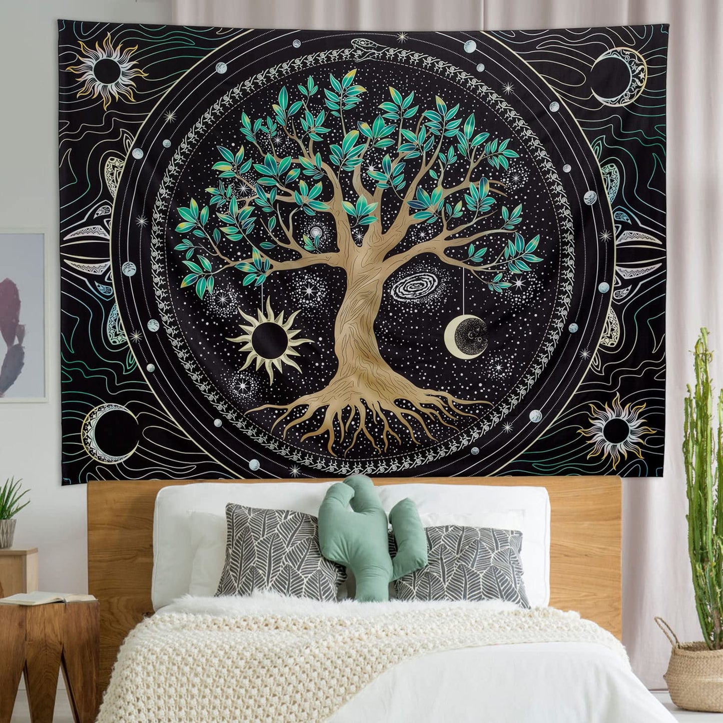 FLY SPRAY Tree of Life Tapestry Aesthetic Trippy Tapestries Wall Tapestry's Large Hippie Sun Moon Space Tapestrys Forest Wall Hanging Decor Green Nature Home Talestry for Bedroom,Living Room,Ceiling