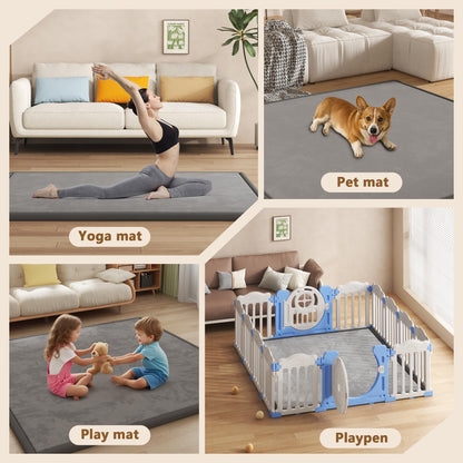 Floisdace Baby Play Mat for Floor, 1.3'' Thick Memory Foam Tummy Time Mat - Super Soft Coral Velvet Nursery Rug with Non-Slip Backing, Crawling Rug for Toddlers/Infants, Yoga & Tatami Use, 71''x 79''