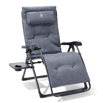 EVER ADVANCED Thick Padded Zero Gravity Chair, Oversized Reclining Lounge Chair with Adjustable Headrest & Cup Holder, Heavy Duty Support 350 lbs, Foldable for Camping, Lawn, Outdoor & Indoor, Gray