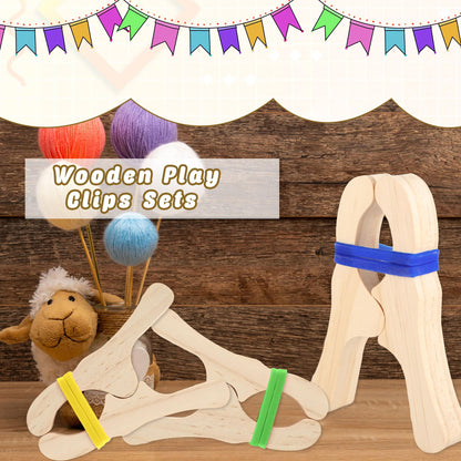 Norcoin 16 Pack Wooden Blanket Fort Clips with Silicone Bands Wood Play Clips for Kids Fort Building Kit for Creative Play Crafts and Classroom Activities