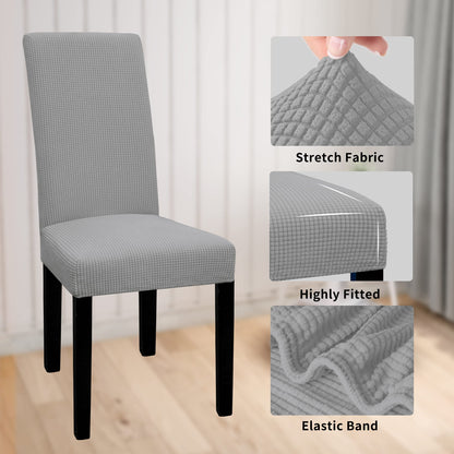 Easy-Going 100% Waterproof Dining Room Chair Cover Set of 6, Stretch Jacquard Parson Chair Slipcover Removable Washable Chair Protector for Home, Restaurant, Banquet (Large, Light Gray)