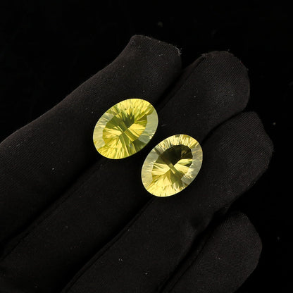 CRYSTALIS 2pcs AA+ Natural Lemon Quartz, Concave-Cut, Loose Gemstone Wholesale Bulk Cabochons Jewelry Making Supply, Chakra Healing Polished Stones, Wire Wrapping, DIY, Gem Collection, 18x12mm
