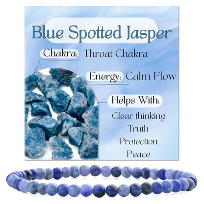 Bivei Blue Spotted Jasper-Calm Flow-4mm Beaded Bracelets for Women Handmade Semi Precious Natural Stone Stretch Elastic Jewelry Yoga Protection Gifts