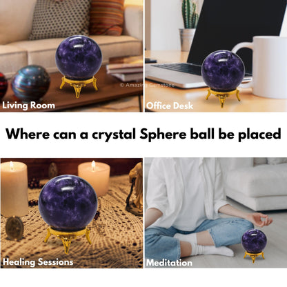 Amazing Gemstone Lepidolite Crystal Ball with Stand - 2" Inches Crystal Sphere Meditation Balls for Witchcraft and Decorative Balls