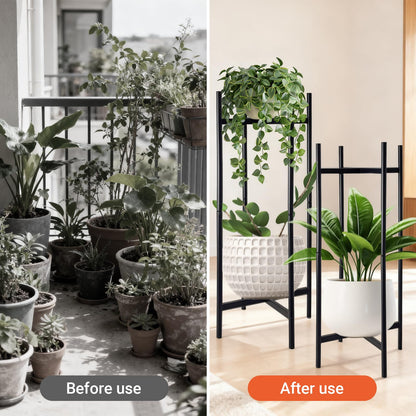 XYCCRX 2 Tier Metal Plant Stand Set of 2, Tall Indoor Plant Stands for Home Room, Corner Flower Pot Holder Rack for Patio Balcony Garden, Modern Planter Shelf for Large Small Potted Plants, Black