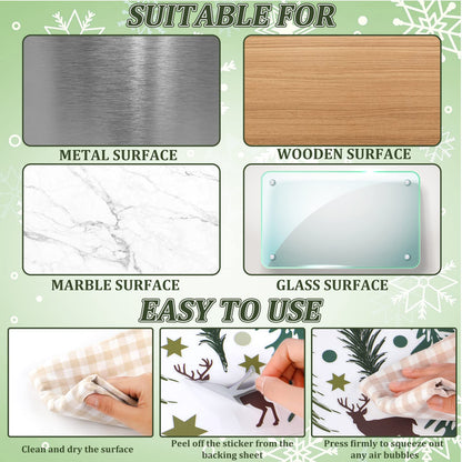 Teling 8 Pieces Winter Snowflake Wall Decals Stickers Dreamy Nursery Forest Woodland Trees Deer Pine Tree Wall Decals for Kids Room Winter Decor(Green, Brown)