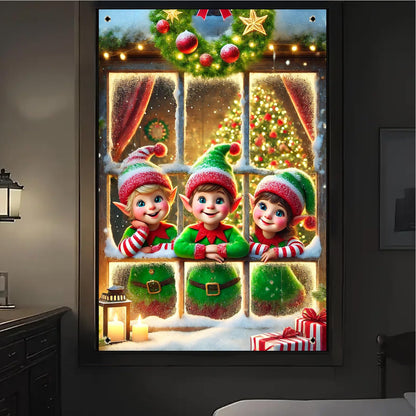 BlissYard Christmas Window Cover 31x47 Inch Elf Window Poster Decoration for Holiday Kids Room Indoor Xmas Wall Scene Winter Window Backdrop Display