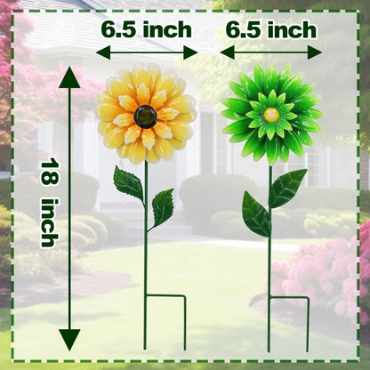 2 Pack Metal Flower Wind Spinners, Yellow Sunflower & Green Daisy Garden Stakes Yard Art, Decorative Floral Pinwheels Lawn Ornaments for Outdoor, Patio, Backyard and Flower Bed Spring Decor