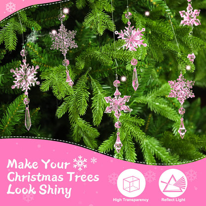 Boao Light Pink 15 Pcs Crystal Snowflake Ornaments for Winter Acrylic Snowflake Decorations Wonderland for Party Favor Celebration