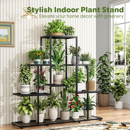 Ekisemio 5 Tier Metal Plant Stand - Heavy Duty Tall Flower Pot Holder Rack for Indoor Outdoor, Corner Display Shelf for Patio Balcony Living Room, Black