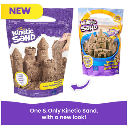 Kinetic Sand, 3.25lbs Beach Play Sand, Amazon Exclusive, Moldable Sensory Toys for Kids, Resealable Bag (Packaging May Vary), for Ages 3 and up