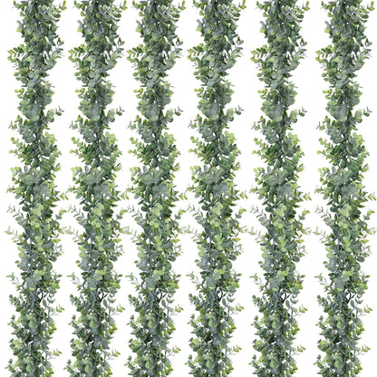 DearHouse 6 Pack Faux Eucalyptus Garland Plant, Artificial Vines Hanging Eucalyptus Leaves Greenery Garland for Wedding Backdrop Arch Wall Decor, 5.9 Feet/pcs UV Protected Indoor Outdoor