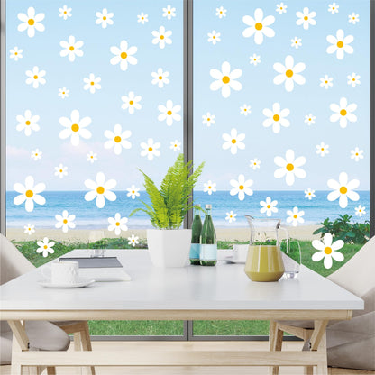 AOWDIAO 108 Pcs White Daisy Window Clings - 9 Sheets, Double-Sided Flower Glass Stickers - Summer & Spring Decorations for Home, Office, School