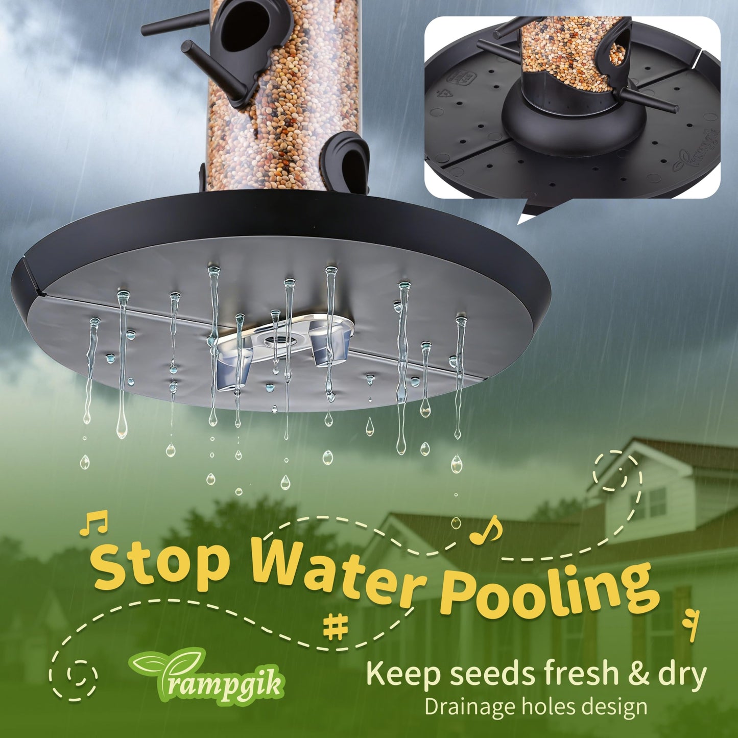 Trampgik Bird Feeders for Outdoors Seed Catcher,6 Port Wild Bird Feeders with Tray,Bird Feeders for Outside Hanging for Cardinal 13 Inch,Black,Pack of 2