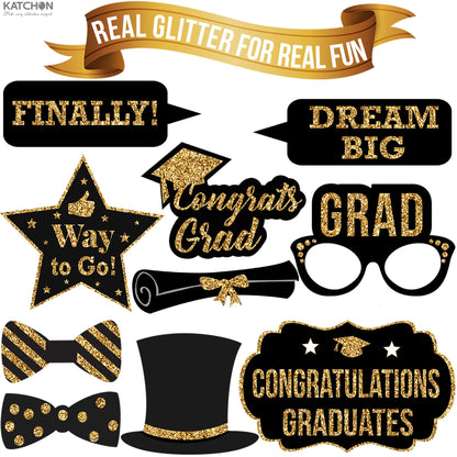 KatchOn, Graduation Photo Booth Props 2026 - Pack of 21 | 2026 Photo Props for Black and Gold 2026 Graduation Decorations, Graduation Party Decorations, Graduation Photo Booth Props, Grad Party Decor